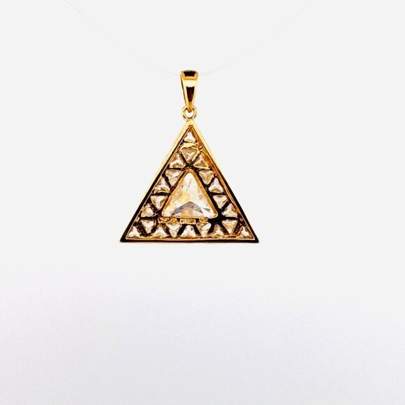 Estate Sterling Silver 925 Gold Tone Triangle Pendant CZ Cluster No Chain - Picture 3 of 8